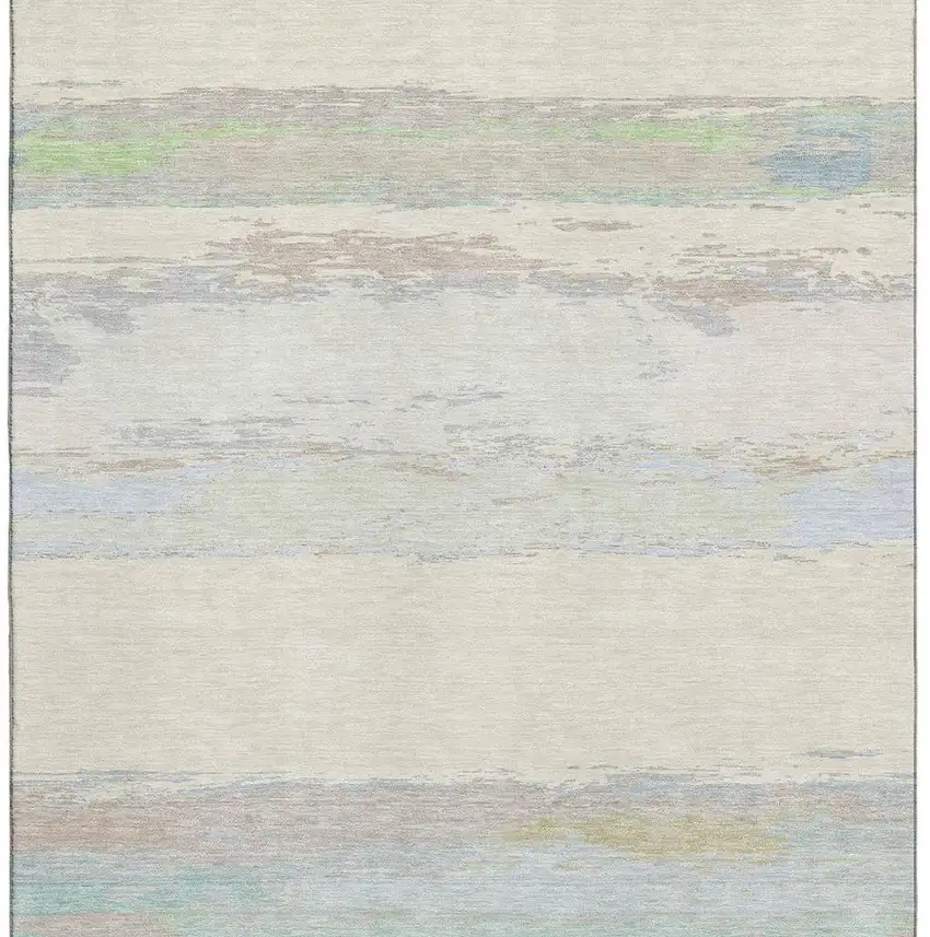 Ivory Mint Green And Teal Abstract Washable Area Rug With UV Protection Photo 3