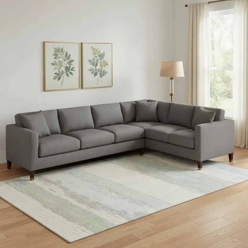 Ivory Mint Green And Teal Abstract Washable Area Rug With UV Protection Photo 2