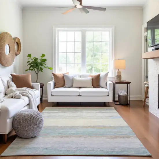 Ivory Mint Green And Teal Abstract Washable Area Rug With UV Protection Photo 5