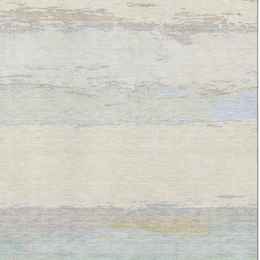 Ivory Mint Green And Teal Abstract Washable Area Rug With UV Protection Photo 2