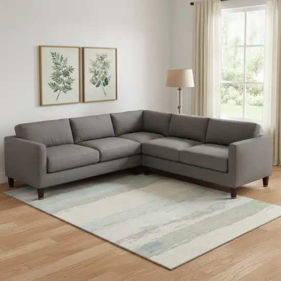 Ivory Mint Green And Teal Abstract Washable Area Rug With UV Protection Photo 2