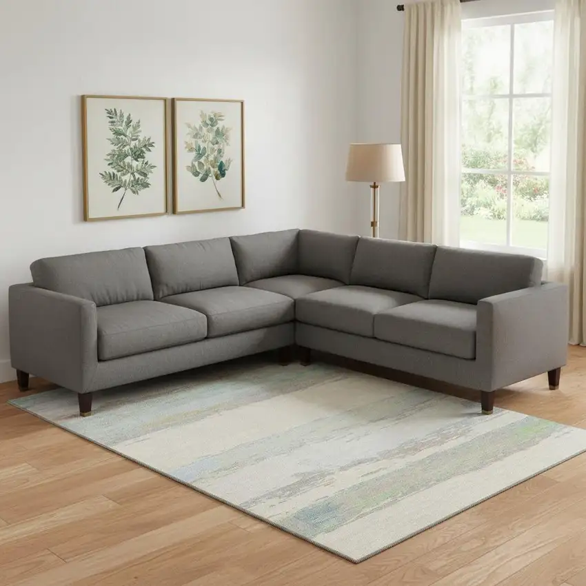 Ivory Mint Green And Teal Abstract Washable Area Rug With UV Protection Photo 2