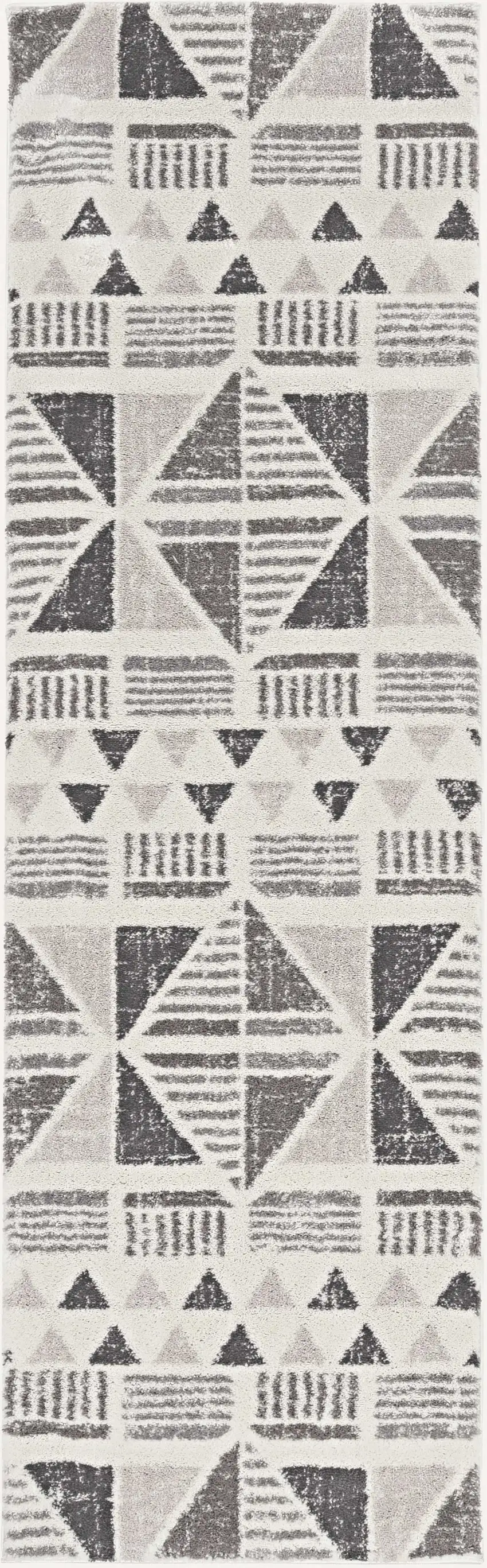 Ivory Mocha Machine Woven Geometric Indoor Runner Rug Photo 3