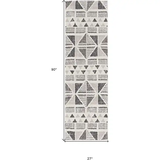 8' Ivory Mocha Machine Woven Geometric Indoor Runner Rug Photo 3