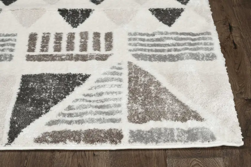 Ivory Mocha Machine Woven Geometric Indoor Runner Rug Photo 1