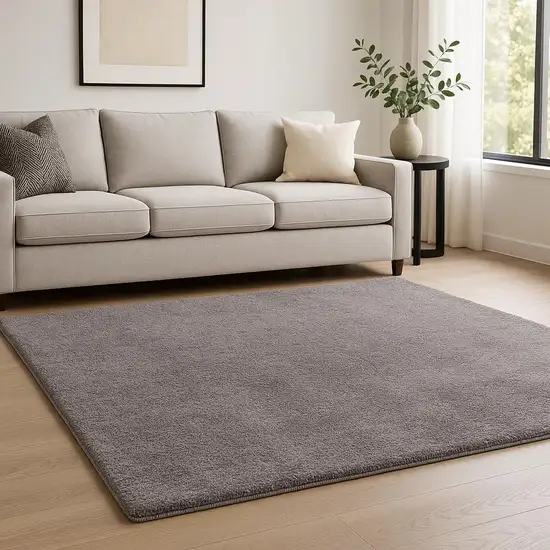 Ivory Modern Solid Shag Area Rug Photo 1