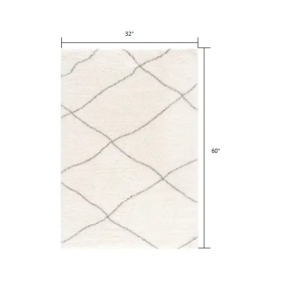 Ivory Modern Uneven Lattice Area Rug Photo 2