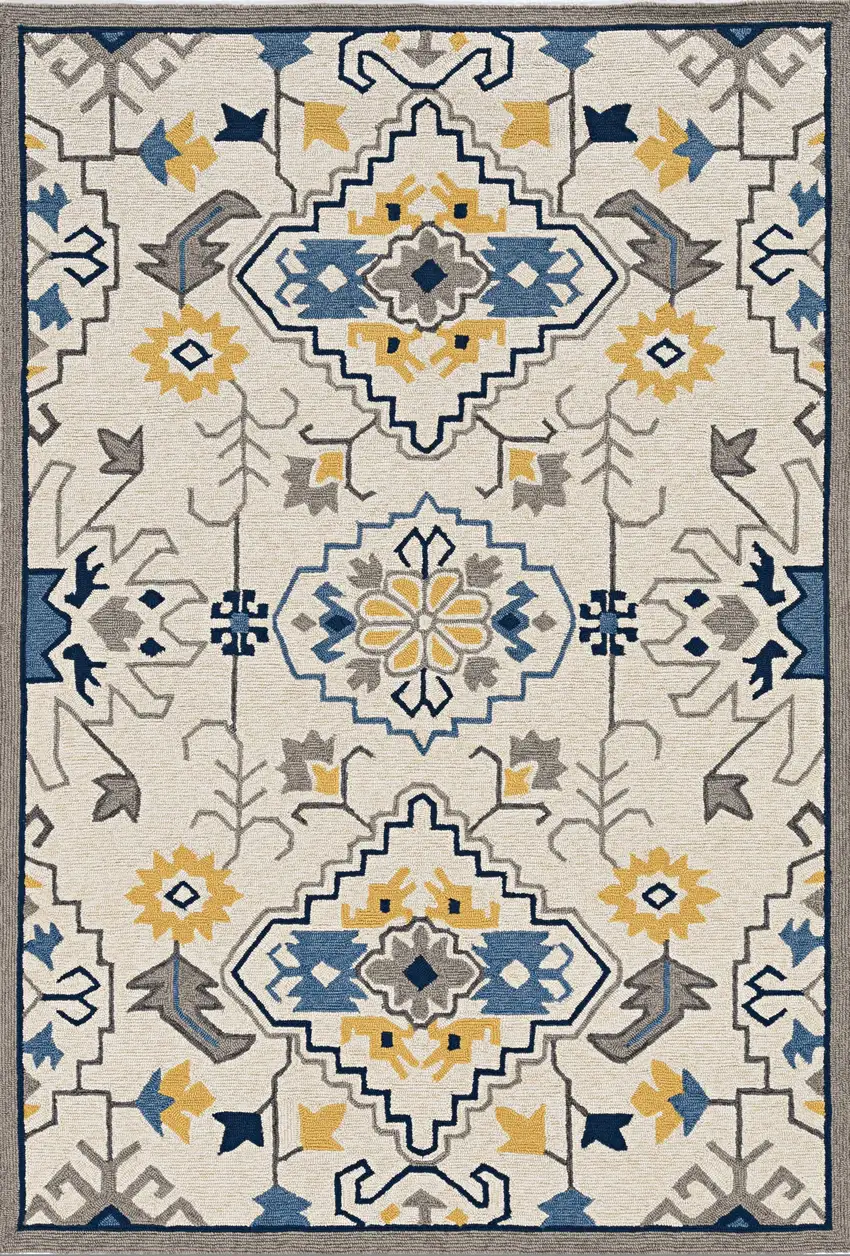 Ivory Mosaic Floral Area Rug Photo 3