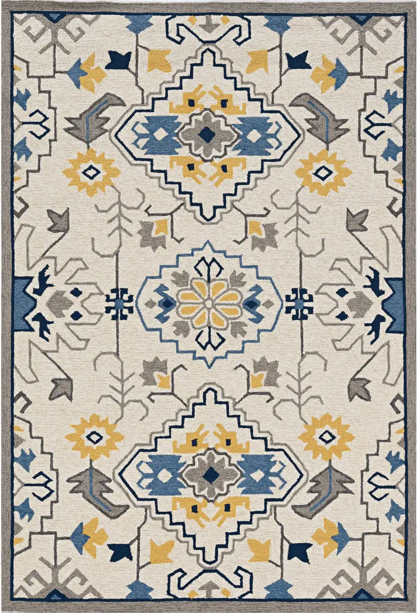 Ivory Mosaic Floral Area Rug Photo 4