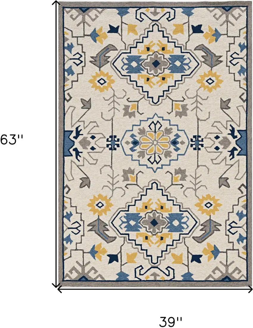 Ivory Mosaic Floral Area Rug Photo 3