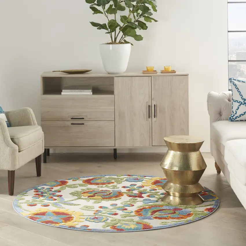 Ivory Multi Floral Indoor Outdoor Area Rug Photo 10