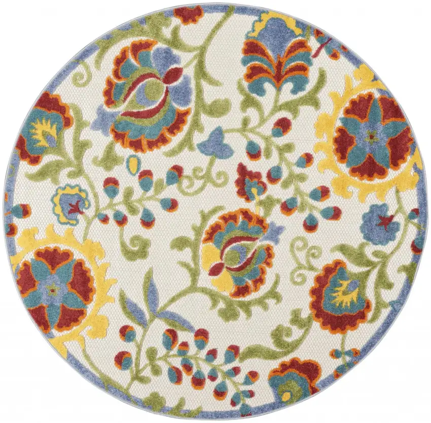 Ivory Multi Floral Indoor Outdoor Area Rug Photo 12