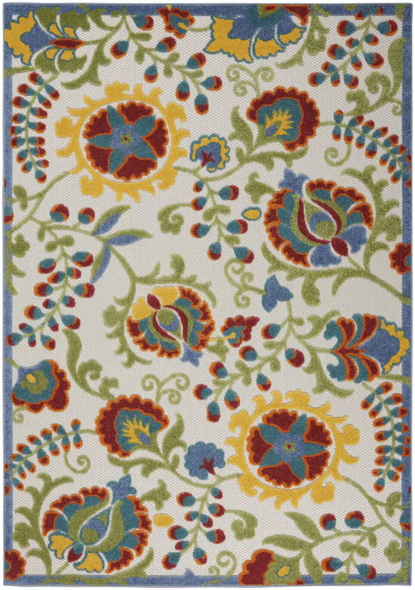 Ivory/Multi Floral Indoor Outdoor Area Rug Photo 6