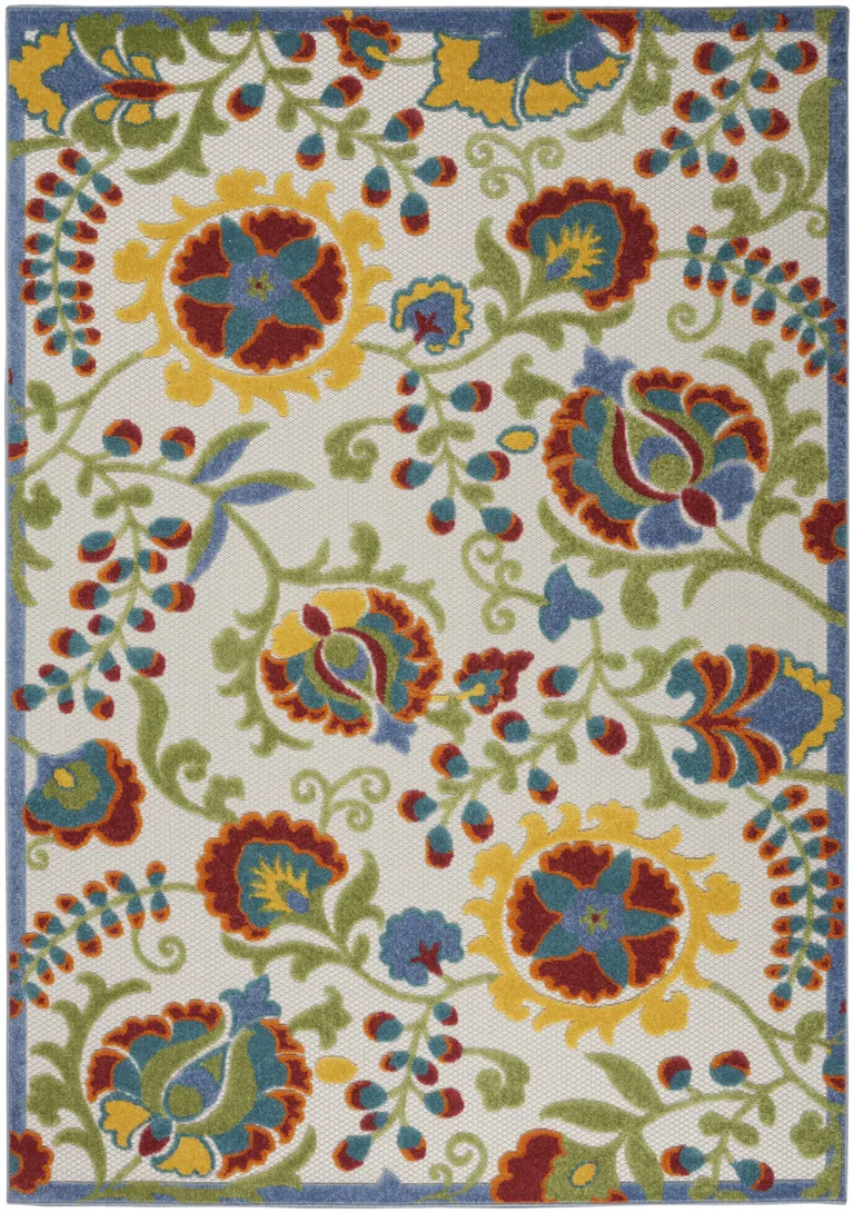 Ivory Multi Floral Indoor Outdoor Area Rug Photo 4