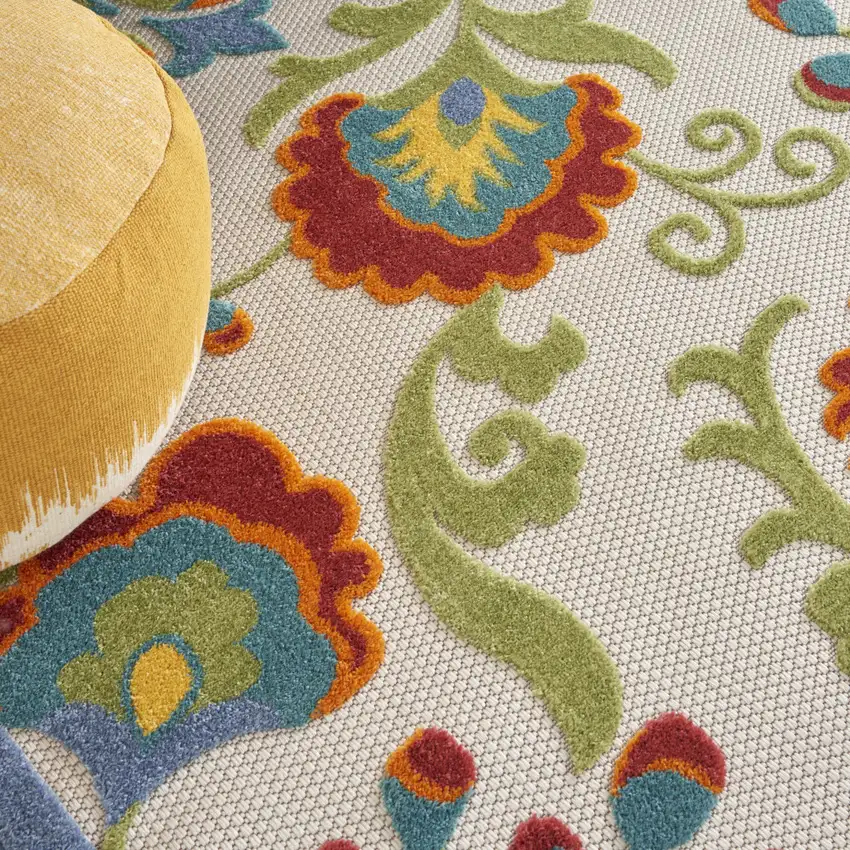 Ivory/Multi Floral Indoor Outdoor Area Rug Photo 6