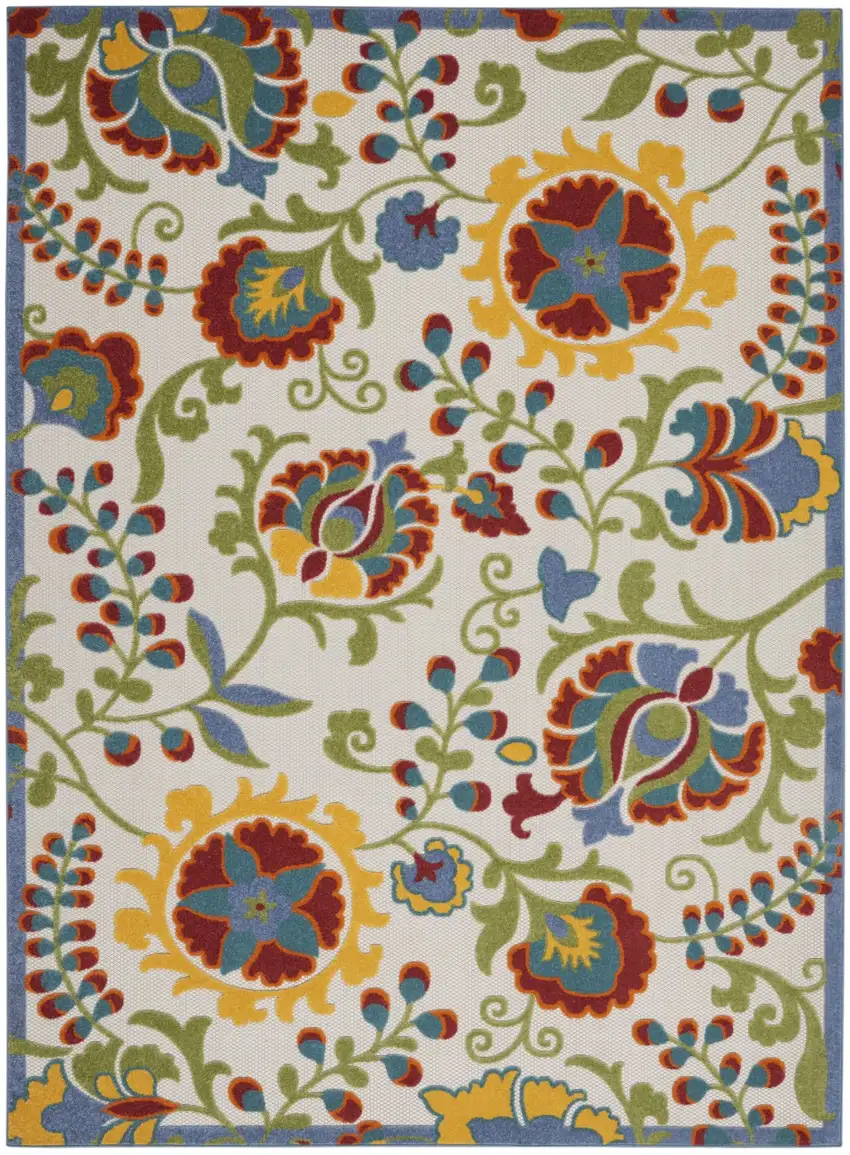 Ivory Multi Floral Indoor Outdoor Area Rug Photo 1