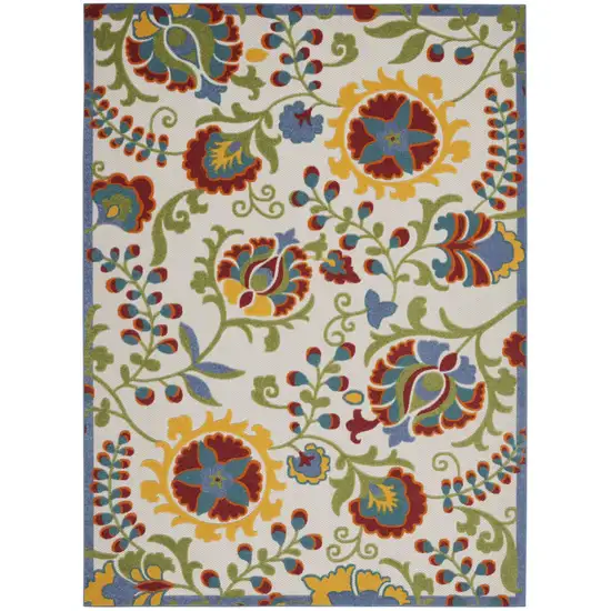 Ivory Multi Floral Indoor Outdoor Area Rug Photo 1