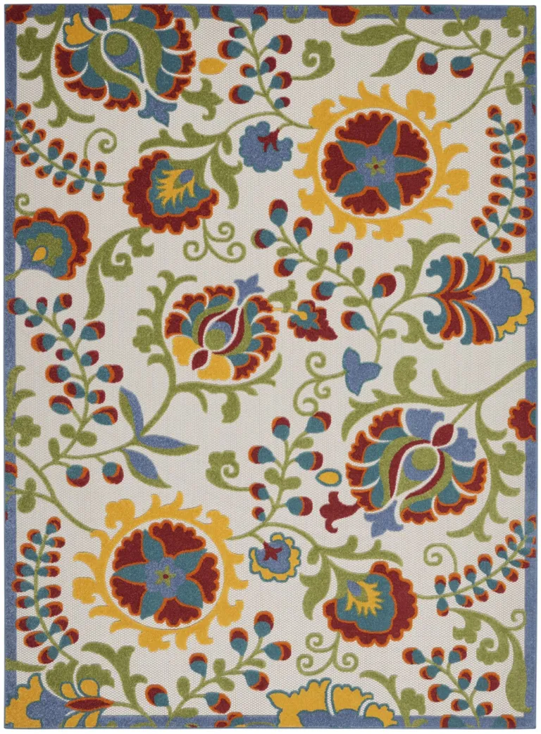 Ivory Multi Floral Indoor Outdoor Area Rug Photo 1