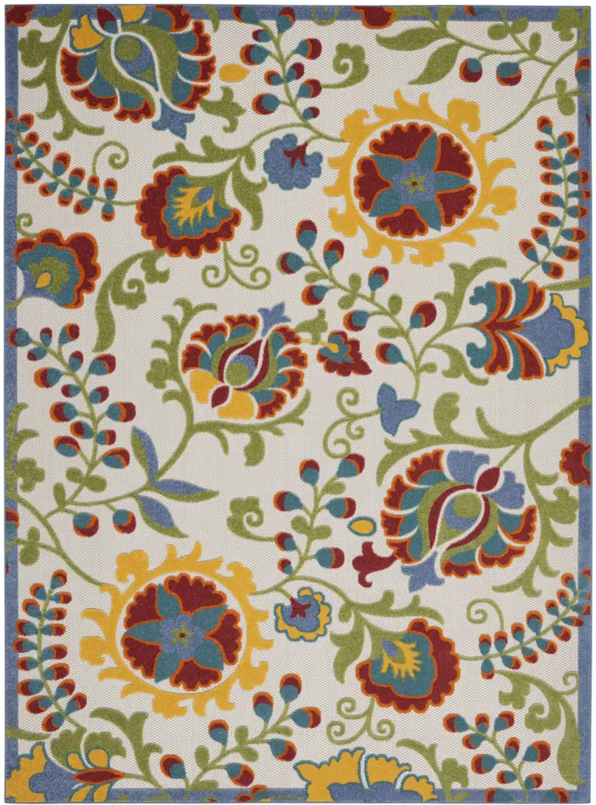 Ivory/Multi Floral Indoor Outdoor Area Rug Photo 1