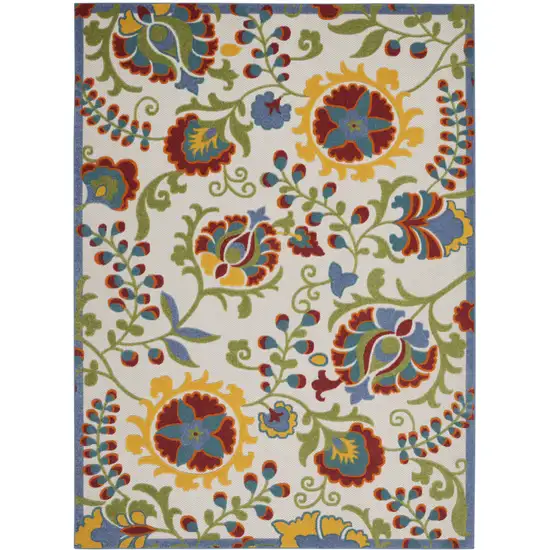 Ivory/Multi Floral Indoor Outdoor Area Rug Photo 1