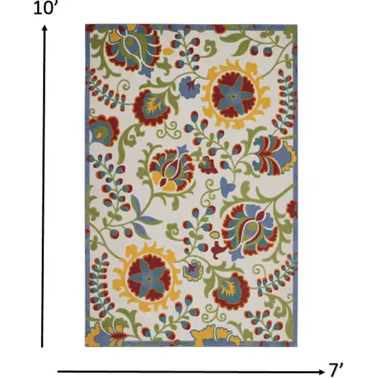 Ivory Multi Floral Indoor Outdoor Area Rug Photo 4