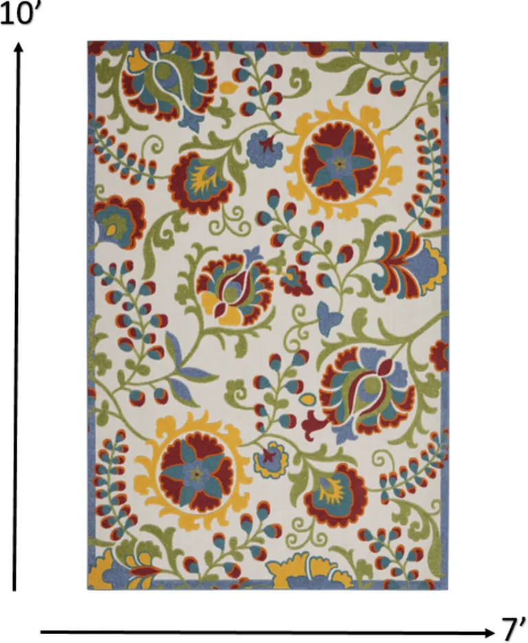 Ivory Multi Floral Indoor Outdoor Area Rug Photo 4