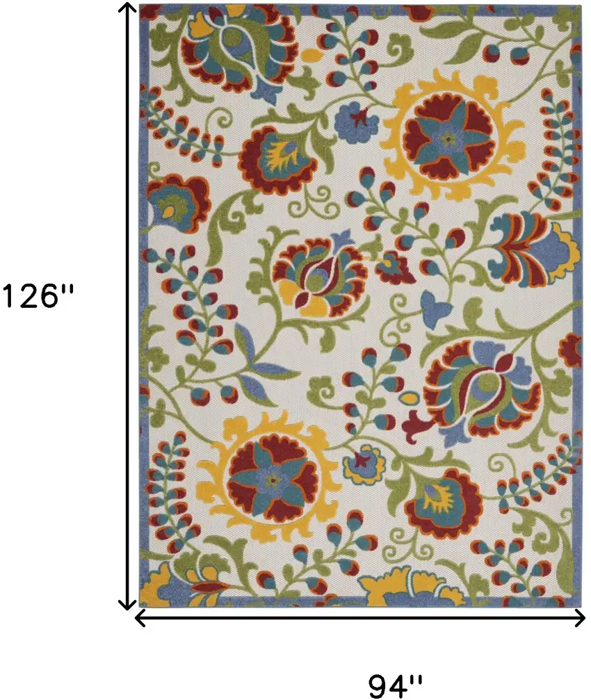 Green And Ivory Floral Indoor Outdoor Area Rug Photo 9