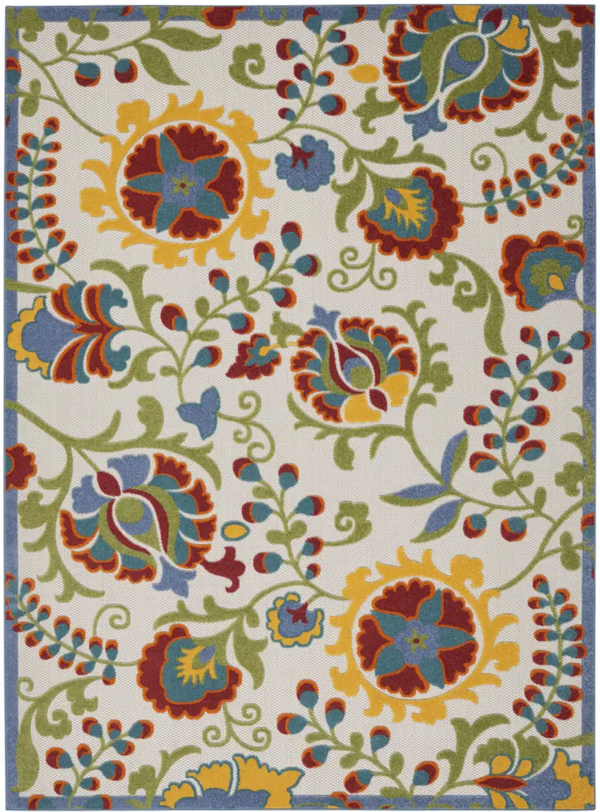 Green And Ivory Floral Indoor Outdoor Area Rug Photo 7