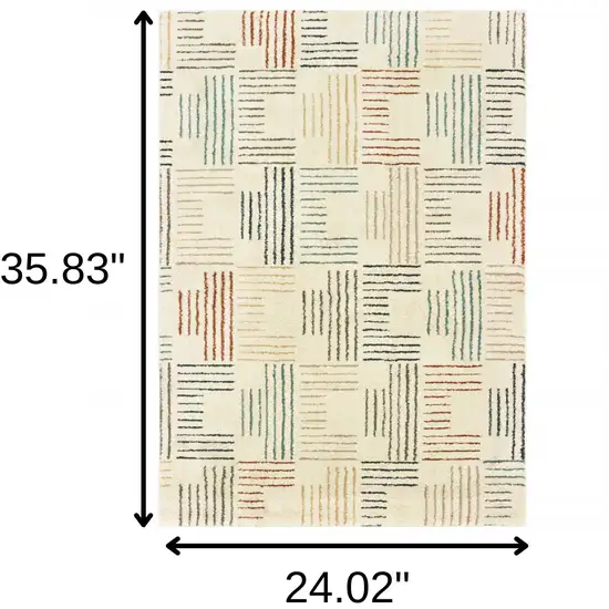 Ivory Blue And Red Geometric Area Rug Photo 3