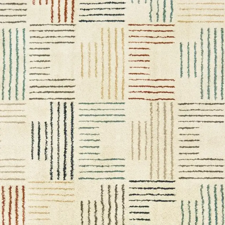 Ivory Blue And Red Geometric Area Rug Photo 4