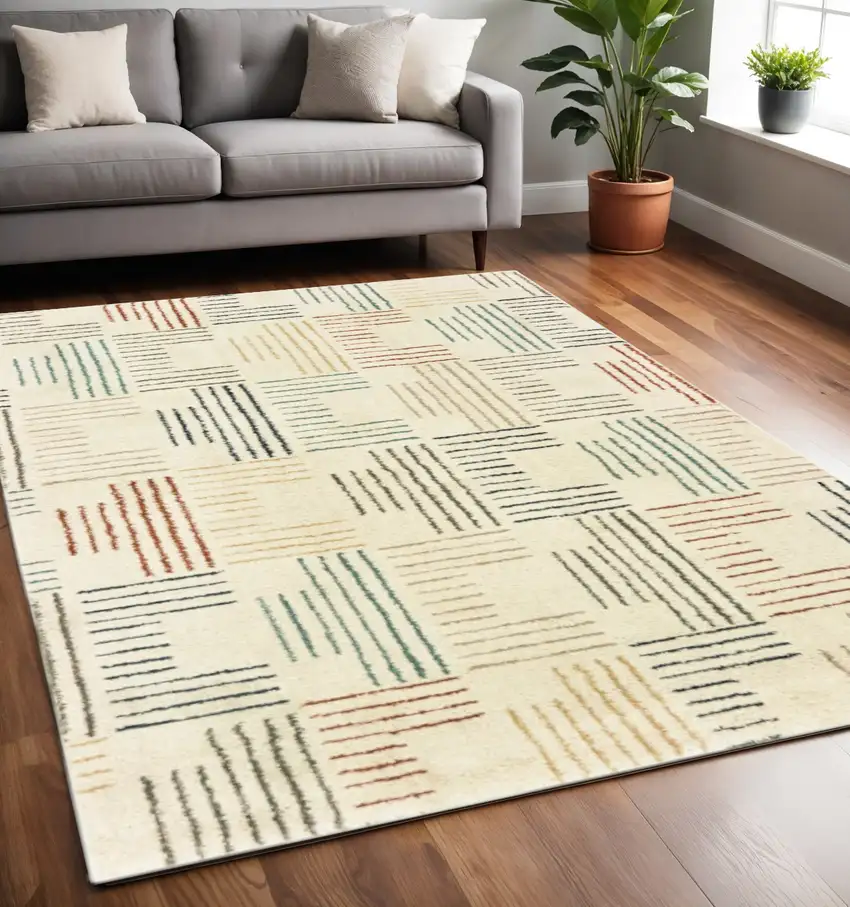 Ivory Blue And Red Geometric Area Rug Photo 1