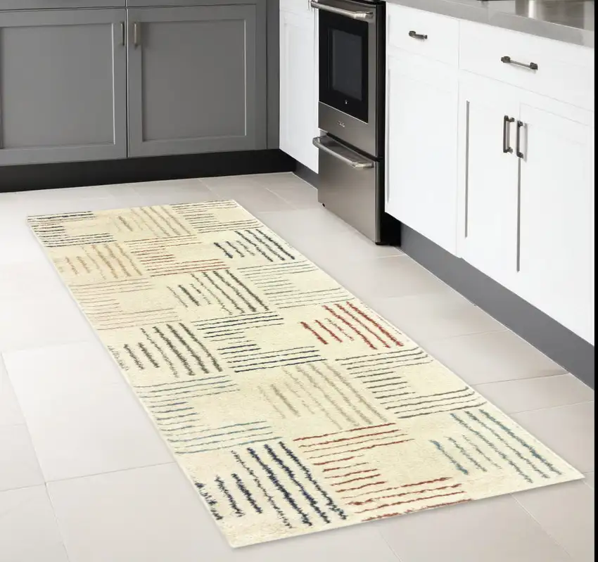 8' Ivory Multi Neutral Tone Scratch Indoor Runner Rug Photo 1