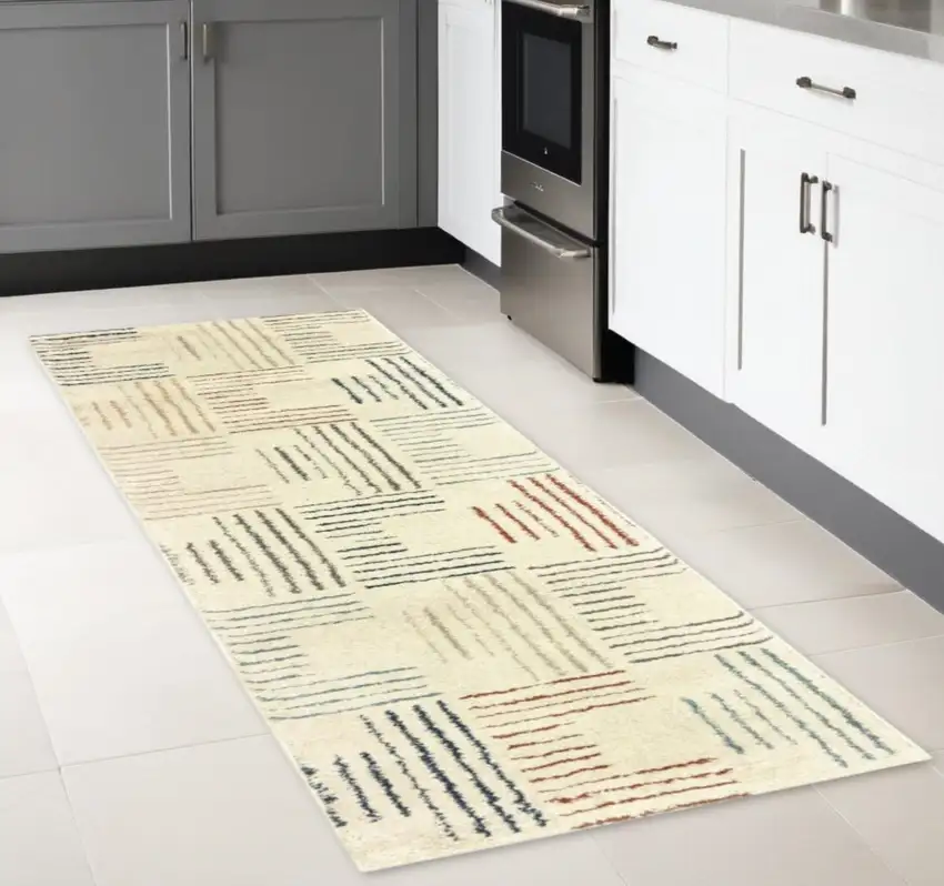 8' Ivory Multi Neutral Tone Scratch Indoor Runner Rug Photo 2