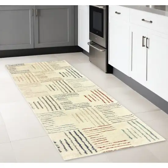8' Ivory Multi Neutral Tone Scratch Indoor Runner Rug Photo 2