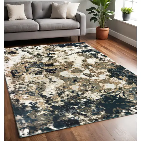 Ivory And Navy Blue Abstract Area Rug Photo 1