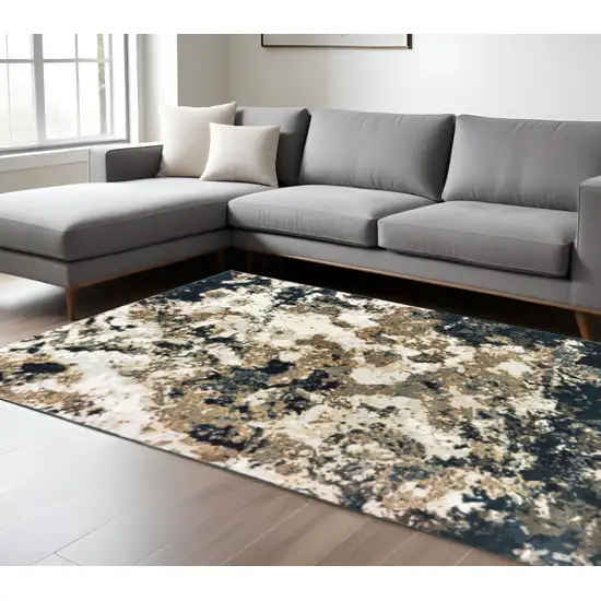 Ivory And Navy Blue Abstract Area Rug Photo 1