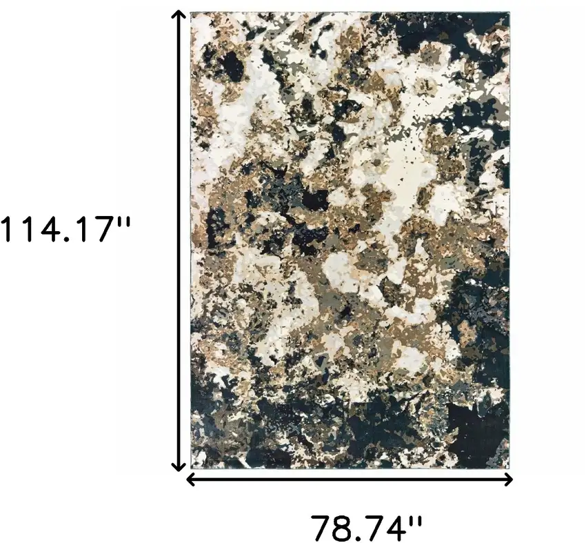 Ivory Navy Abstract Marble Indoor Area Rug Photo 6