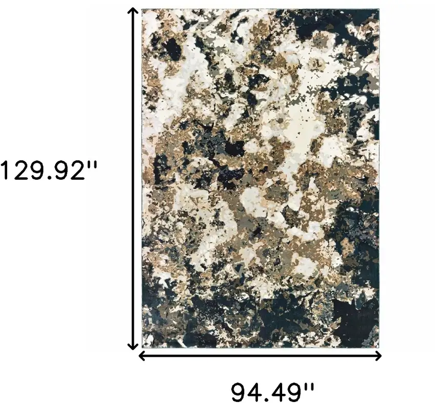 Ivory Navy Abstract Marble Indoor Area Rug Photo 6