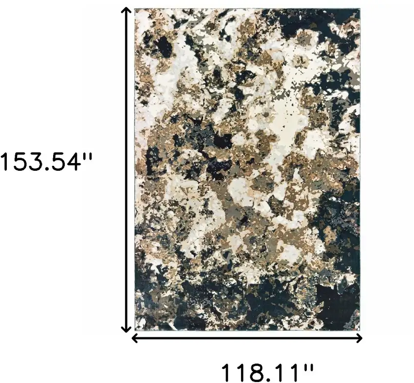 Ivory Navy Abstract Marble Indoor Area Rug Photo 6
