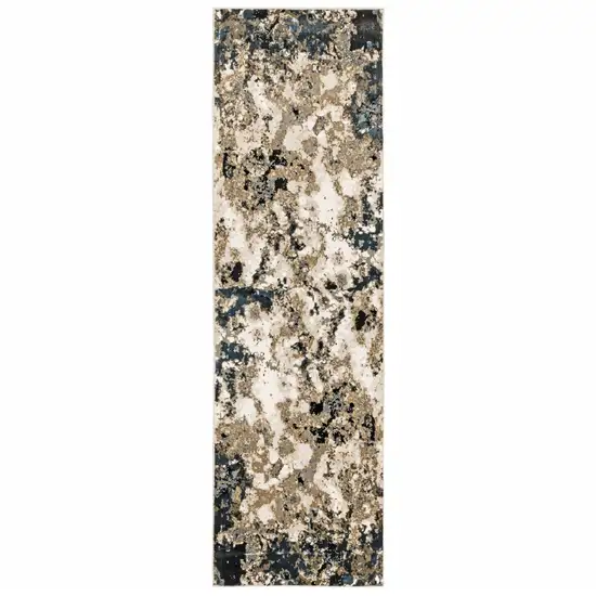 2' X 8' Ivory Navy Abstract Marble Indoor Runner Rug Photo 2