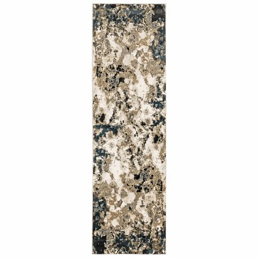 2' X 8' Ivory Navy Abstract Marble Indoor Runner Rug Photo 2