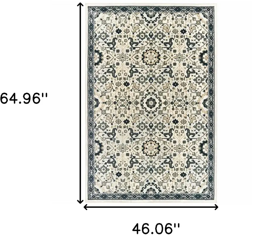 Ivory Navy And Gold Oriental Power Loom Stain Resistant Area Rug Photo 7
