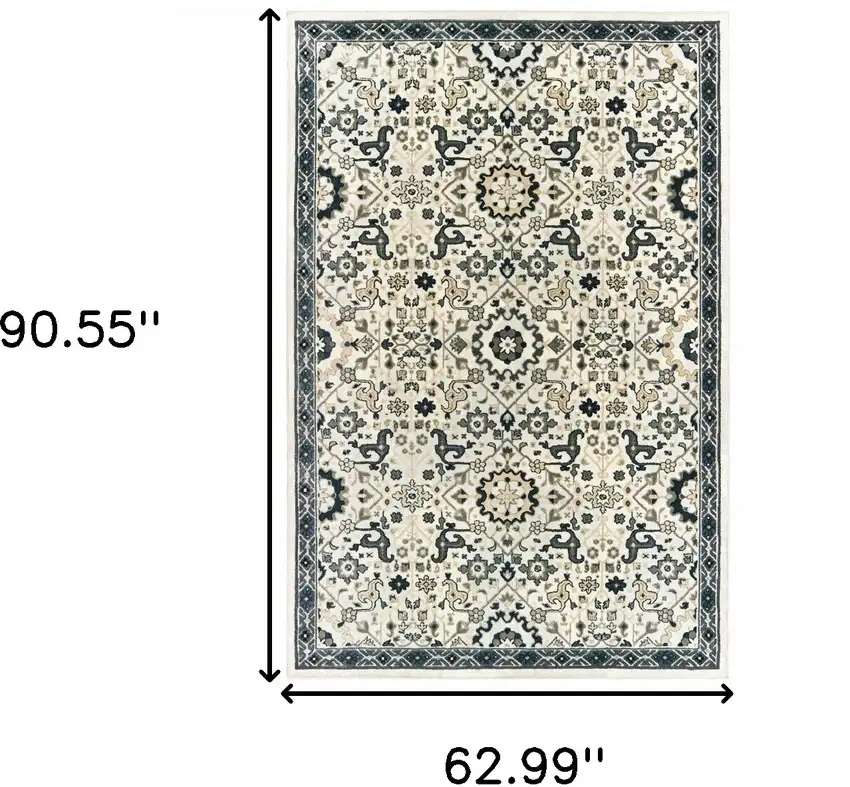 Ivory Navy And Gold Oriental Power Loom Stain Resistant Area Rug Photo 7