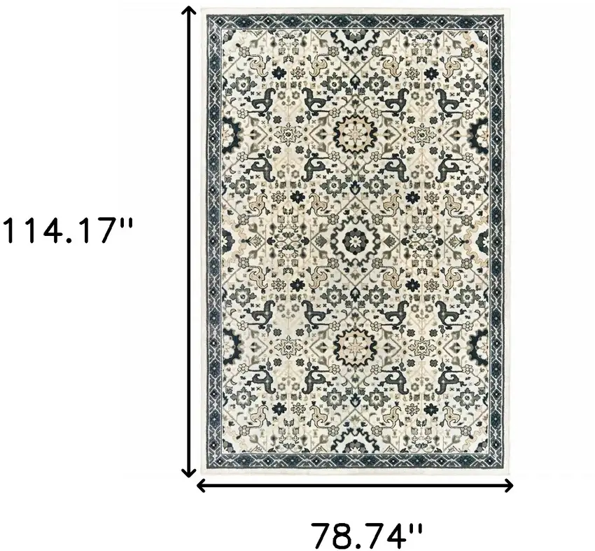 Ivory Navy And Gold Oriental Power Loom Stain Resistant Area Rug Photo 7