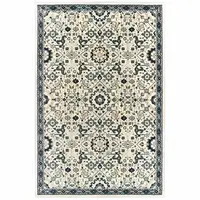 Photo of Ivory Navy And Gold Oriental Power Loom Stain Resistant Area Rug