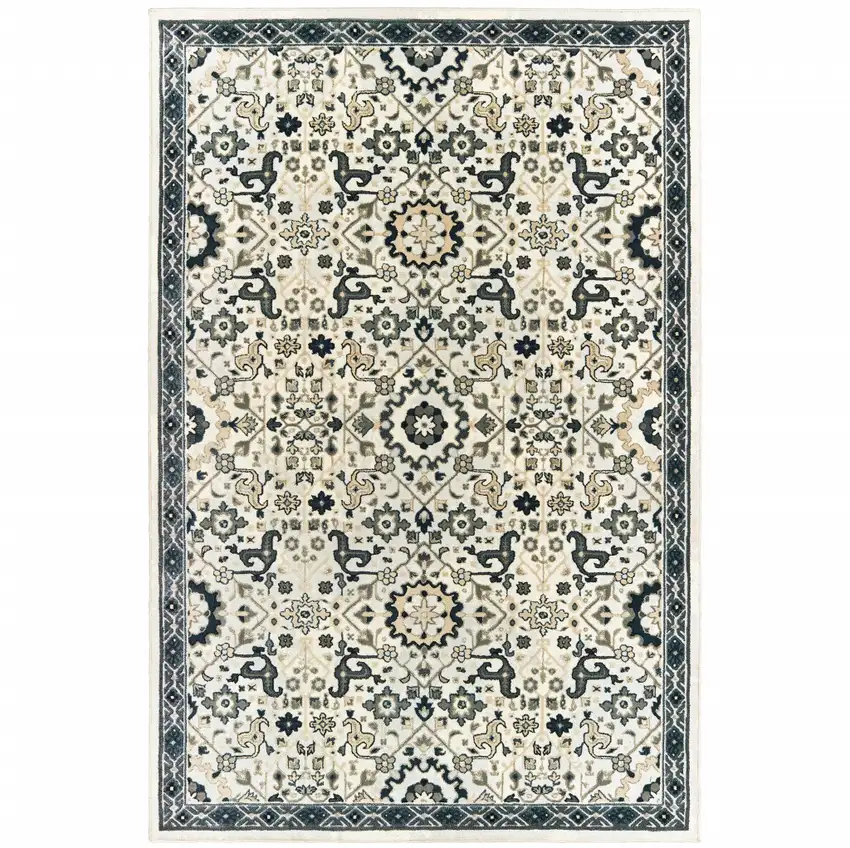 Ivory Navy And Gold Oriental Power Loom Stain Resistant Area Rug Photo 1