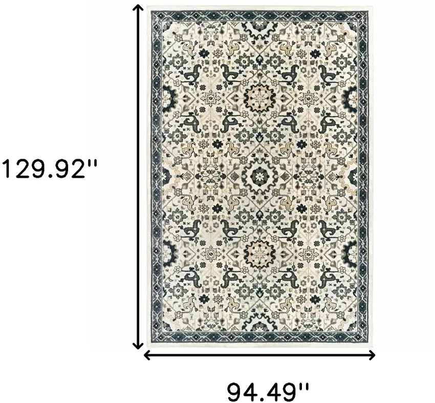 Ivory Navy And Gold Oriental Power Loom Stain Resistant Area Rug Photo 7