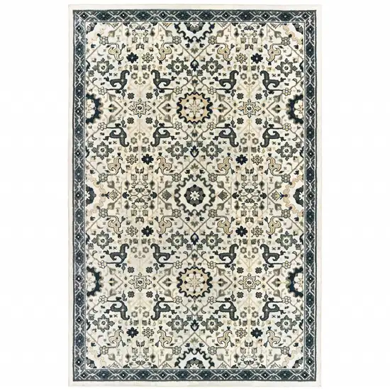 Ivory Navy And Gold Oriental Power Loom Stain Resistant Area Rug Photo 2
