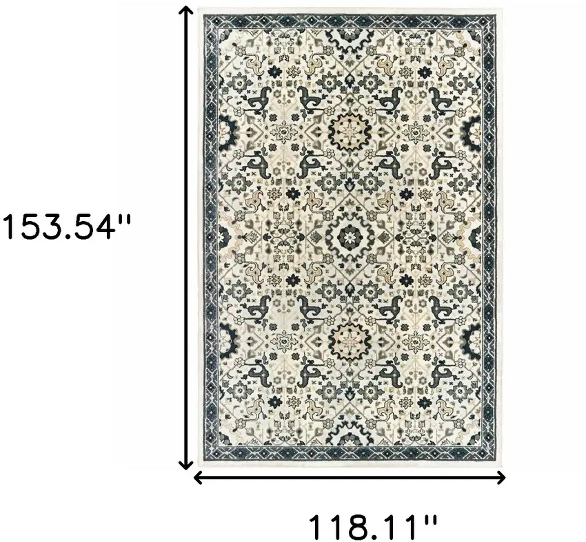 Ivory Navy And Gold Oriental Power Loom Stain Resistant Area Rug Photo 7