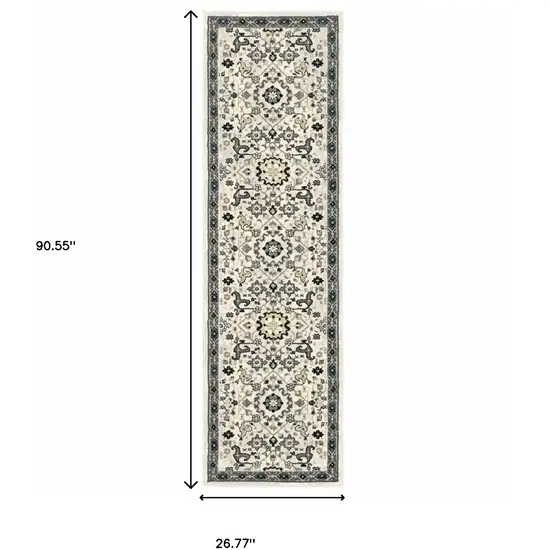 2' X 8' Ivory Navy And Gold Oriental Power Loom Stain Resistant Runner Rug Photo 3